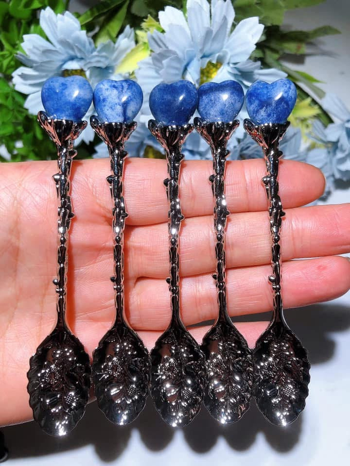 Silver Coffee Spoon with Mixed Crystal Heart Figurines