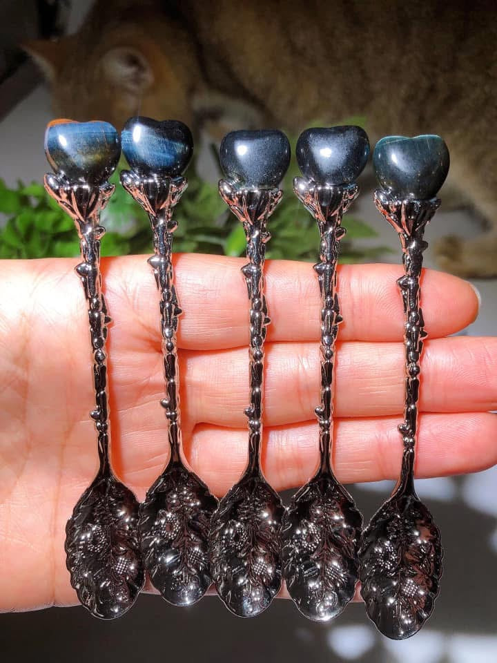 Silver Coffee Spoon with Mixed Crystal Heart Figurines