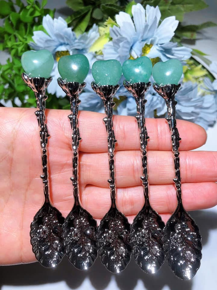 Silver Coffee Spoon with Mixed Crystal Heart Figurines