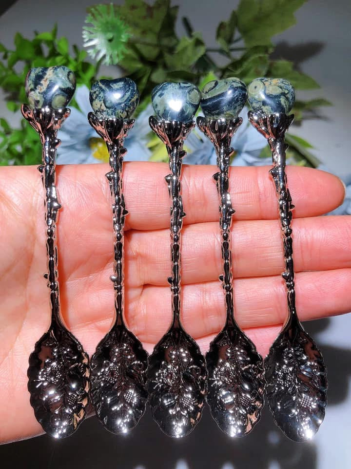 Silver Coffee Spoon with Mixed Crystal Heart Figurines