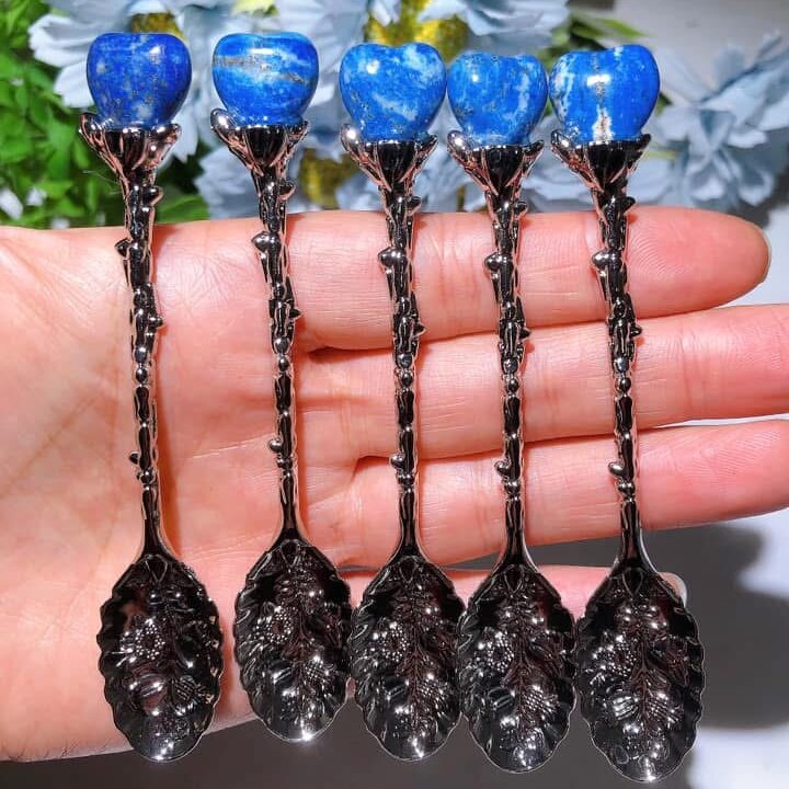 Silver Coffee Spoon with Mixed Crystal Heart Figurines