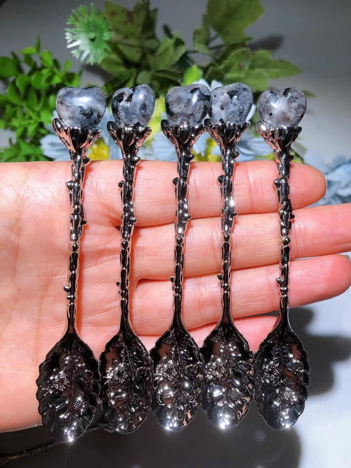 Silver Coffee Spoon with Mixed Crystal Heart Figurines