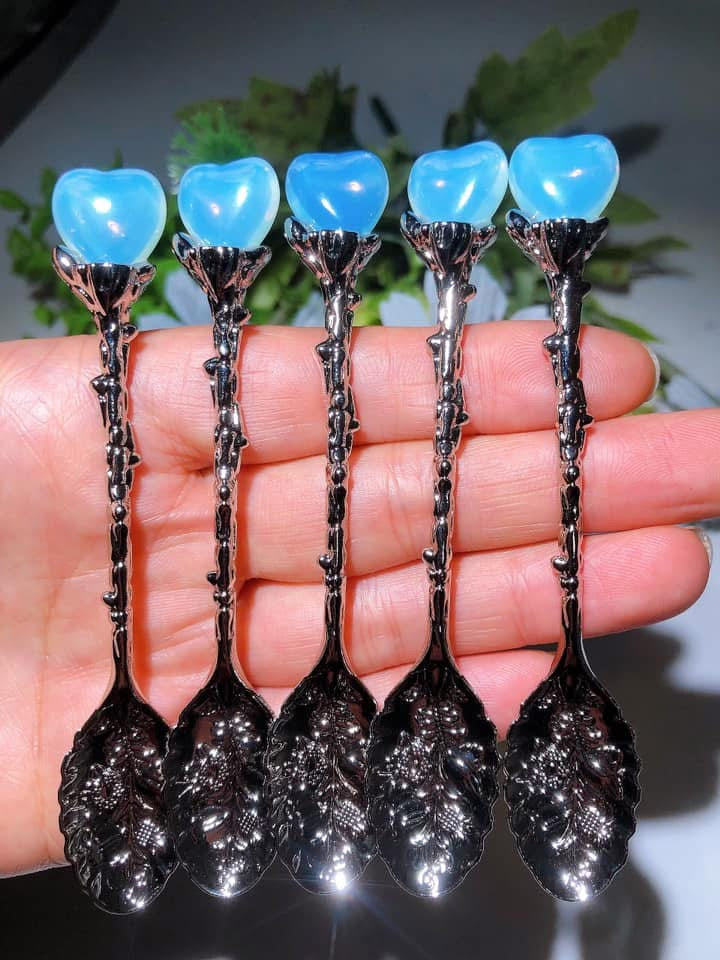 Silver Coffee Spoon with Mixed Crystal Heart Figurines