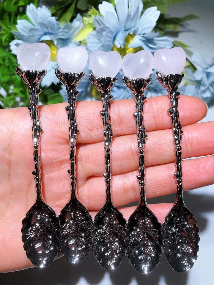 Silver Coffee Spoon with Mixed Crystal Heart Figurines