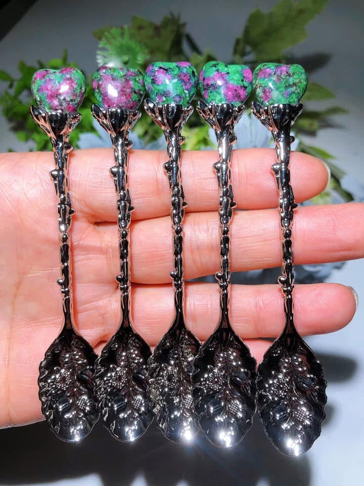 Silver Coffee Spoon with Mixed Crystal Heart Figurines
