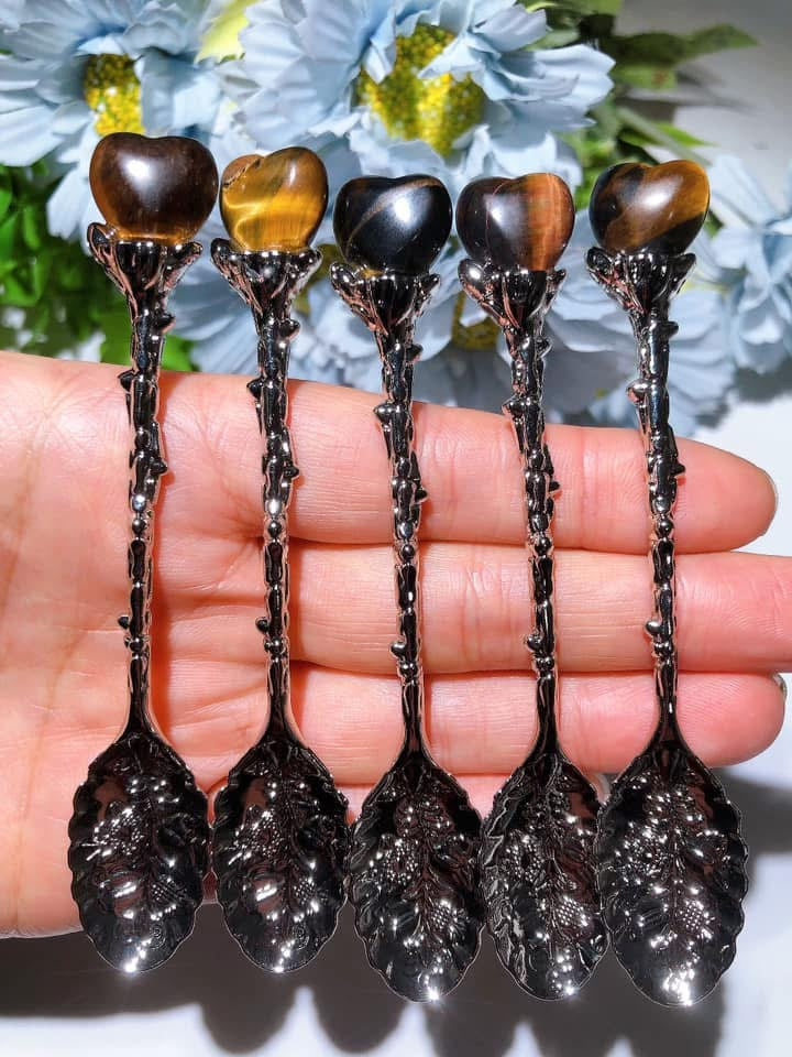 Silver Coffee Spoon with Mixed Crystal Heart Figurines