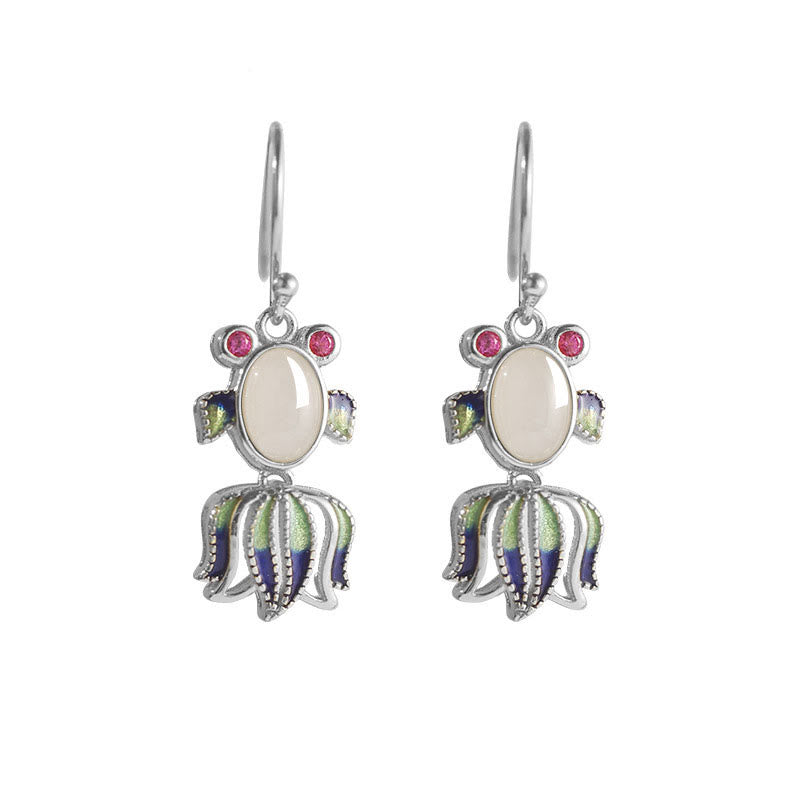 Boucles d'oreilles pendantes en argent et jade blanc et agate rouge de Hetian