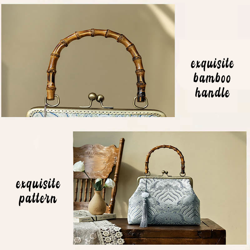 Sac bandoulière Silver Lines avec poignée en bambou 26 cm