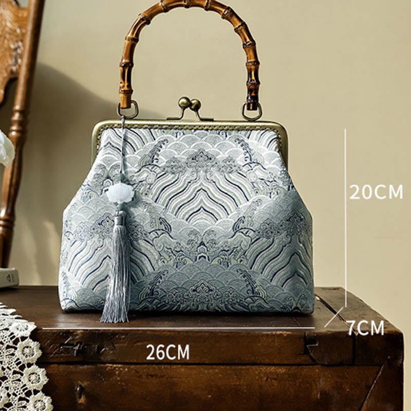 Sac bandoulière Silver Lines avec poignée en bambou 26 cm