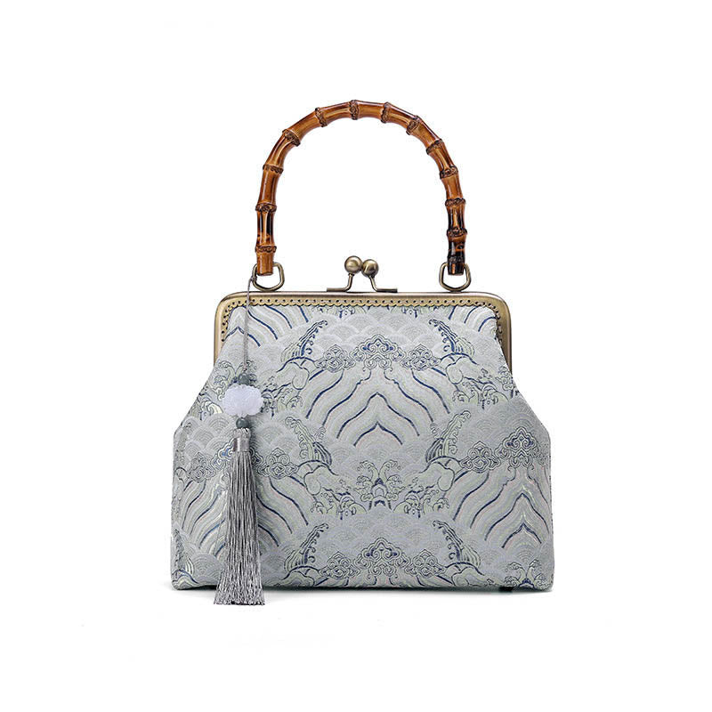 Sac bandoulière Silver Lines avec poignée en bambou 26 cm