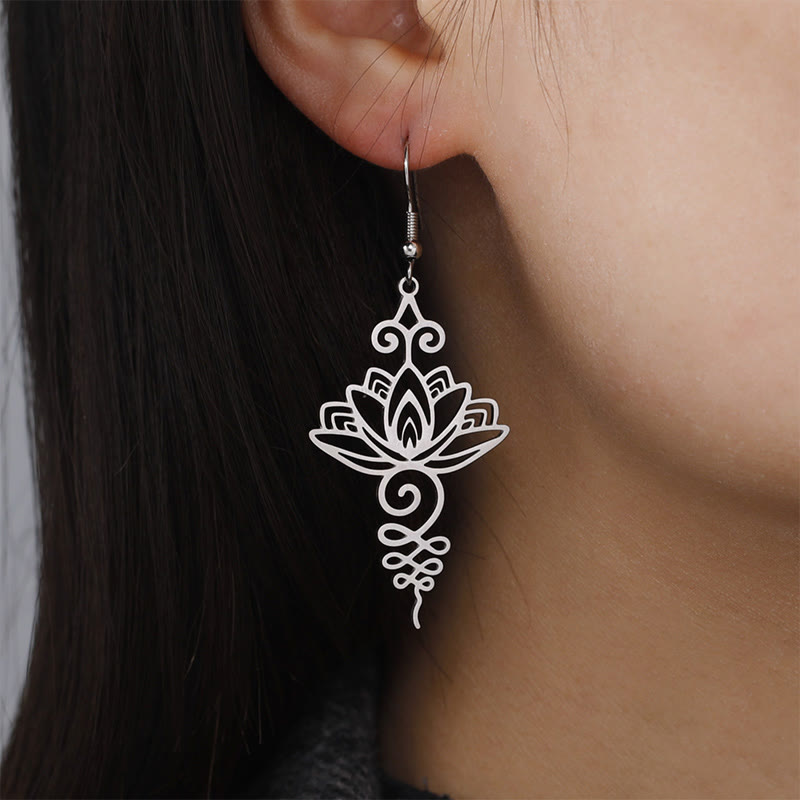 Boucles d'oreilles Lotus en argent Fleur creuse 27 mm Symbole d'illumination