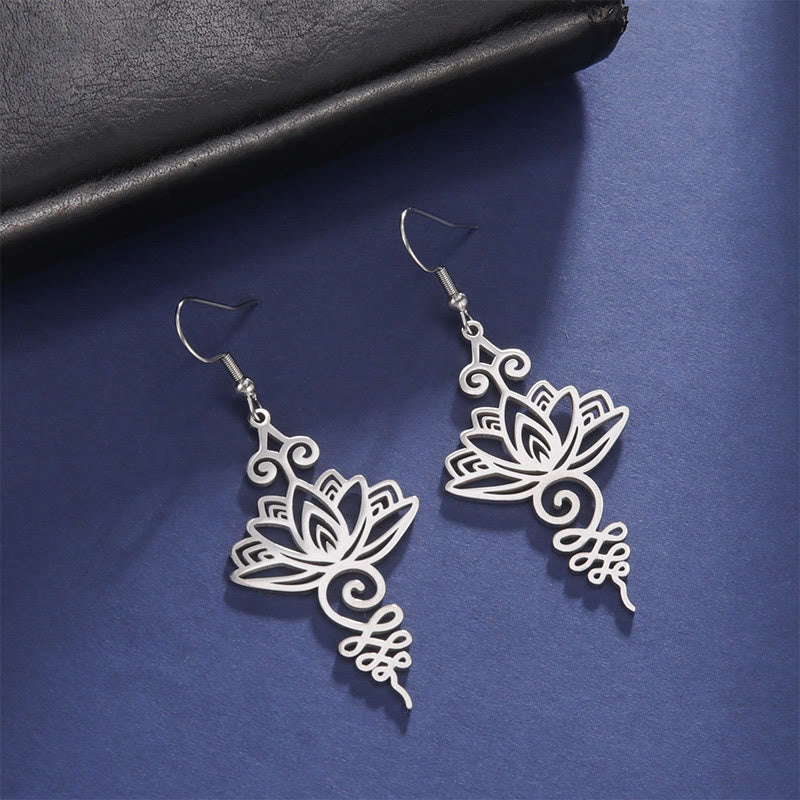 Boucles d'oreilles Lotus en argent Fleur creuse 27 mm Symbole d'illumination