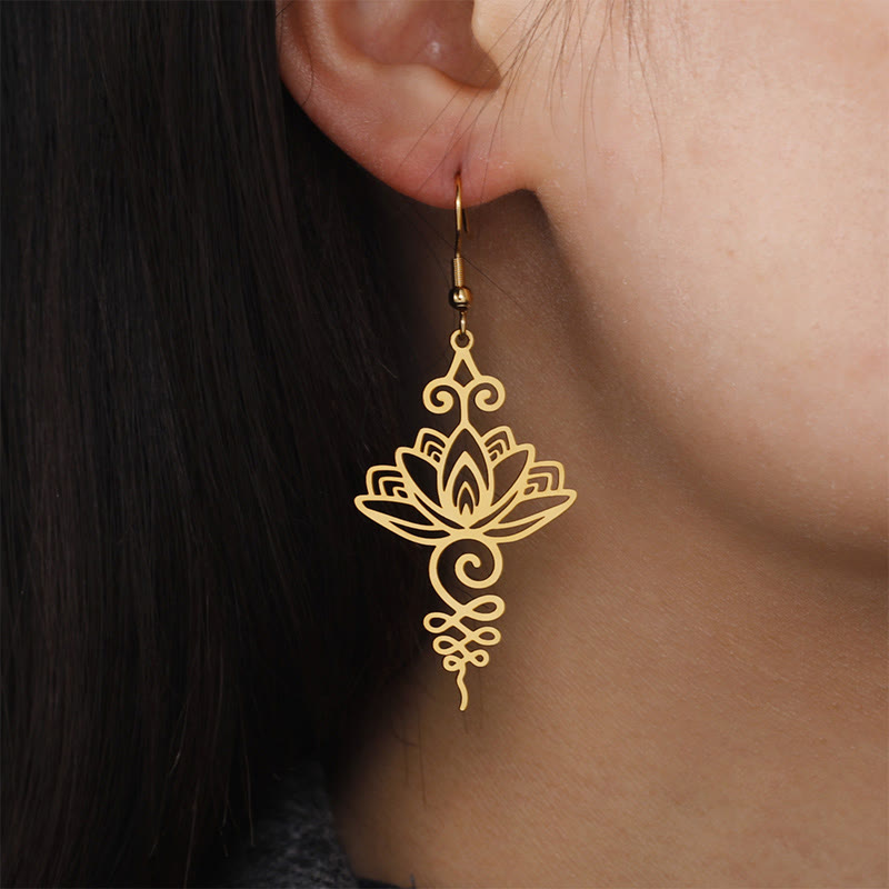 Boucles d'oreilles Lotus en argent Fleur creuse 27 mm Symbole d'illumination
