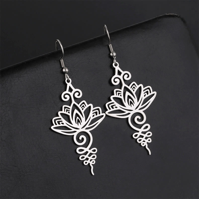 Boucles d'oreilles Lotus en argent Fleur creuse 27 mm Symbole d'illumination