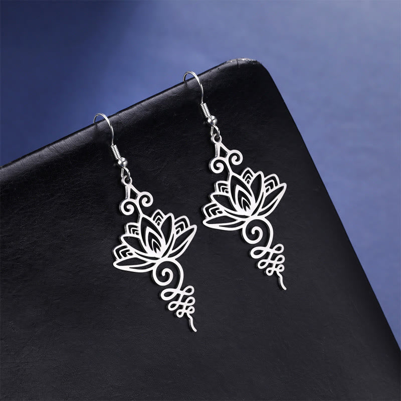 Boucles d'oreilles Lotus en argent Fleur creuse 27 mm Symbole d'illumination