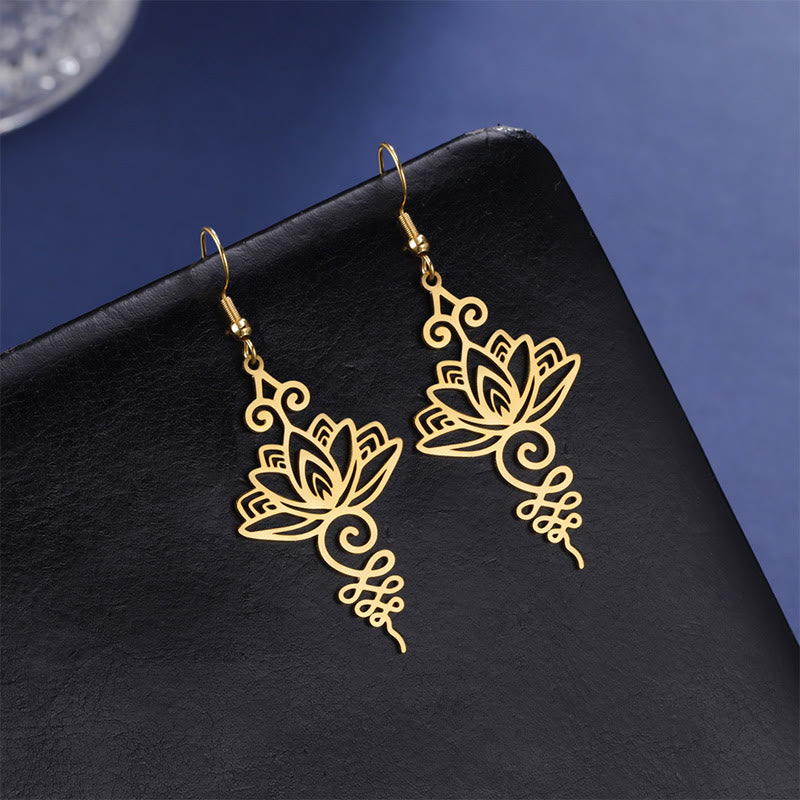 Boucles d'oreilles Lotus en argent Fleur creuse 27 mm Symbole d'illumination