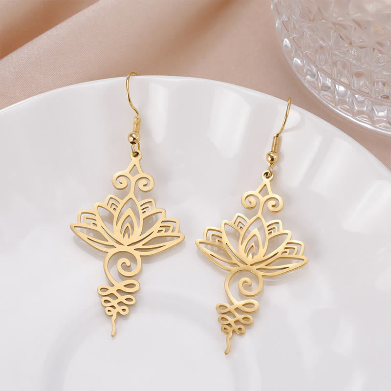 Boucles d'oreilles Lotus en argent Fleur creuse 27 mm Symbole d'illumination