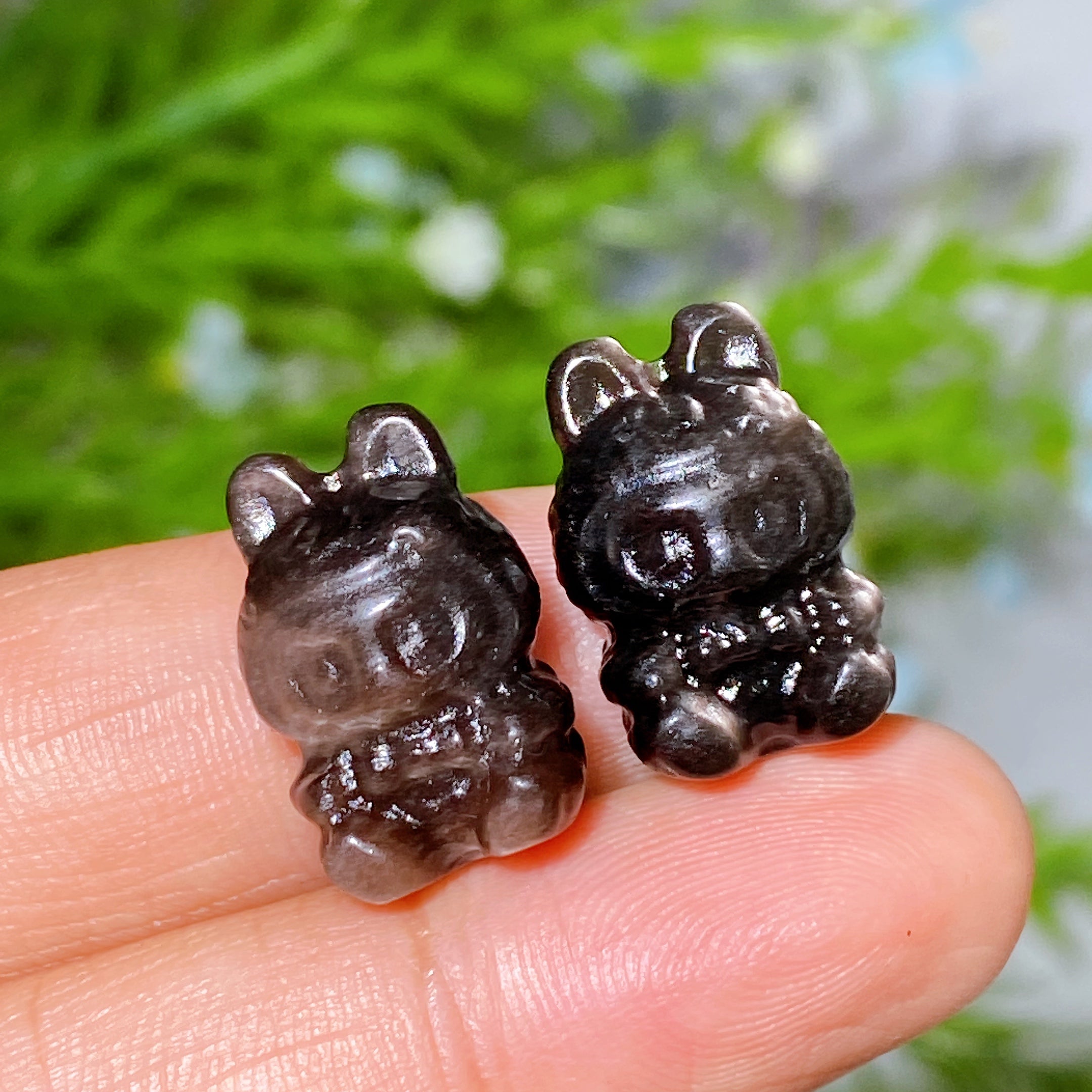Silver Obsidian & Fluorite 14mm Crystal Figurines Set