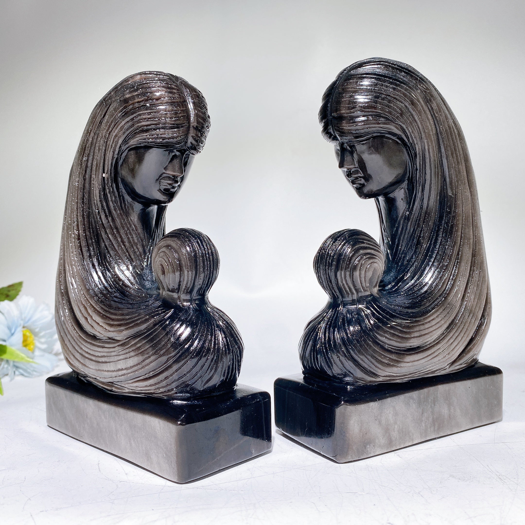 Silver Obsidian Lady Carving 16cm Crystal Figurine