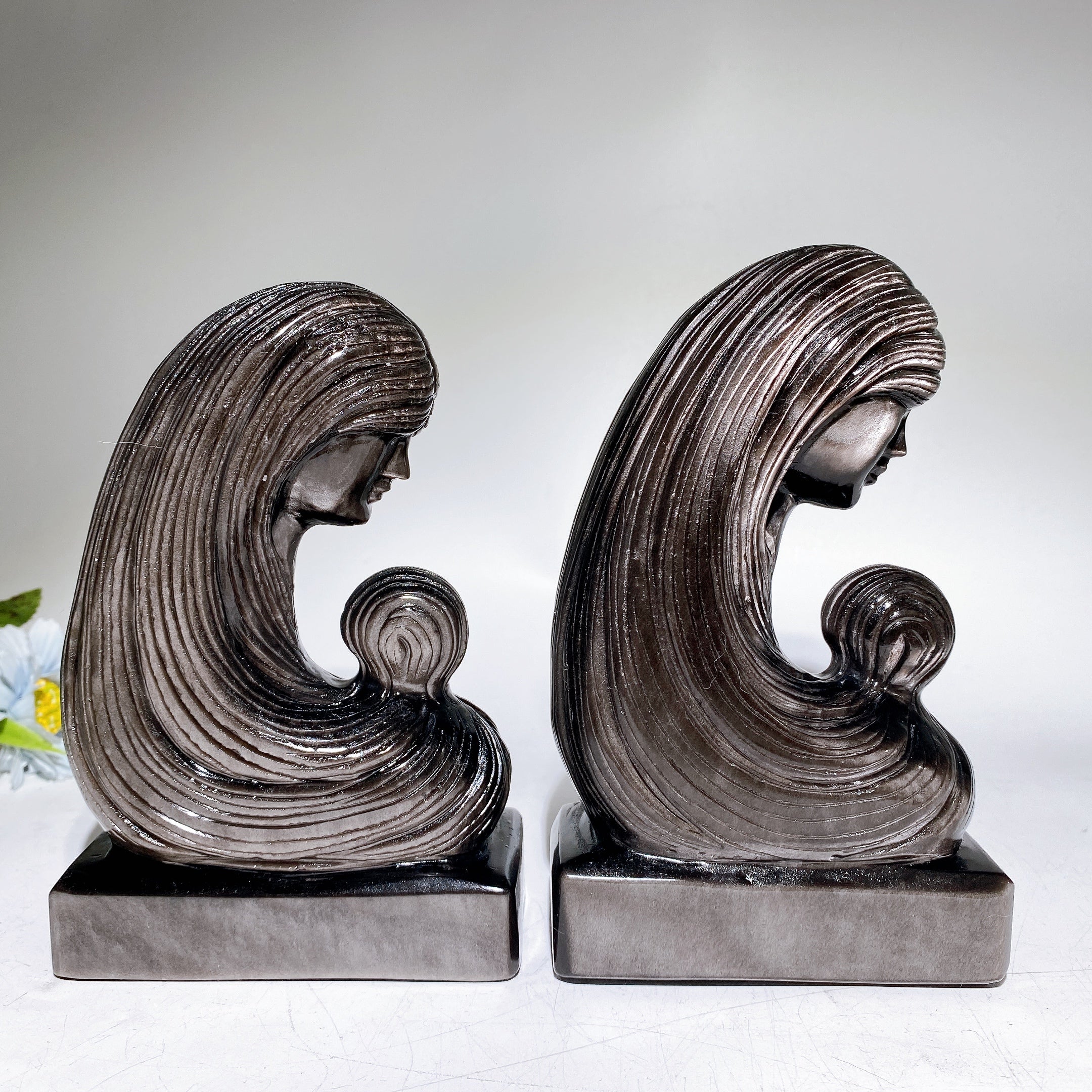 Silver Obsidian Lady Carving 16cm Crystal Figurine