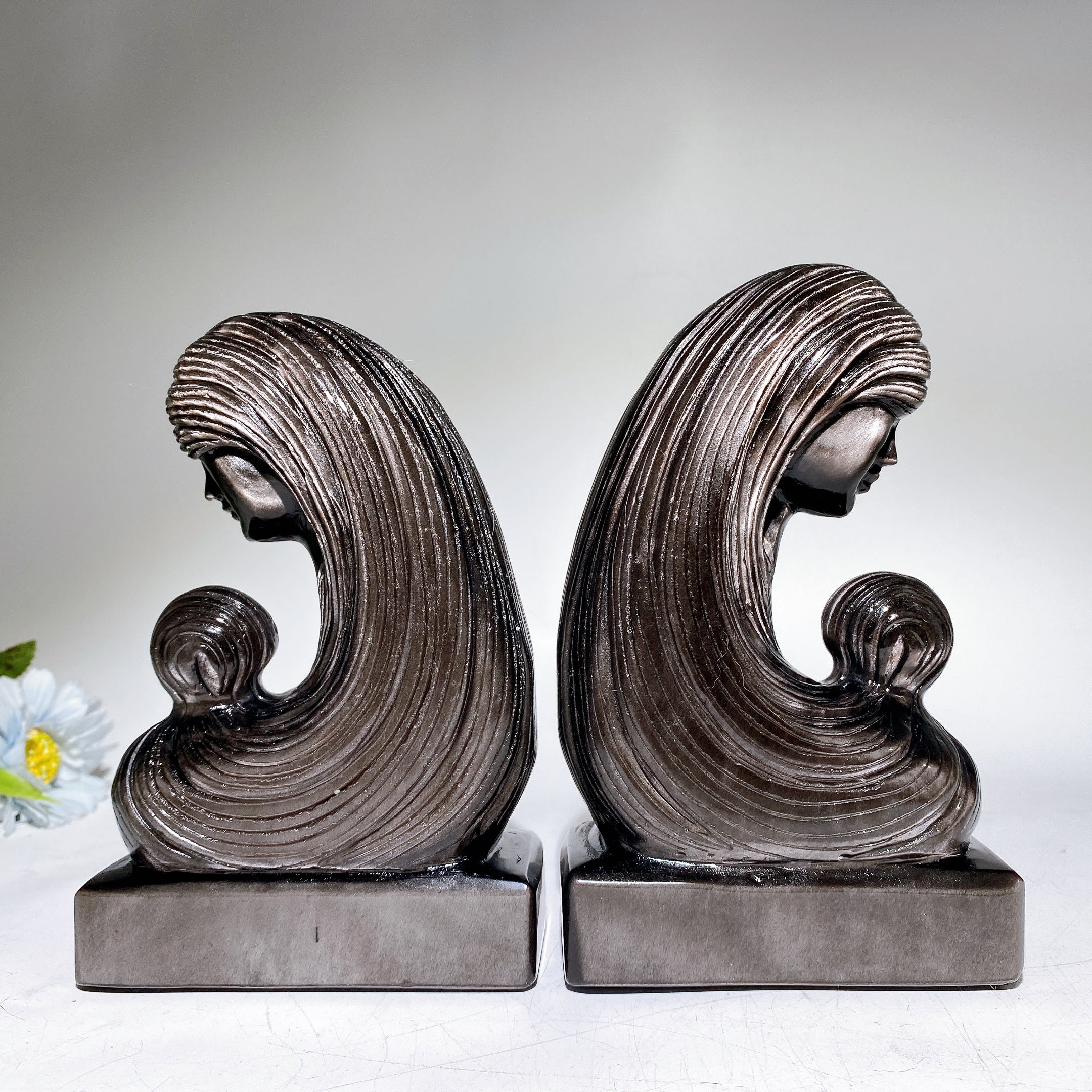 Silver Obsidian Lady Carving 16cm Crystal Figurine