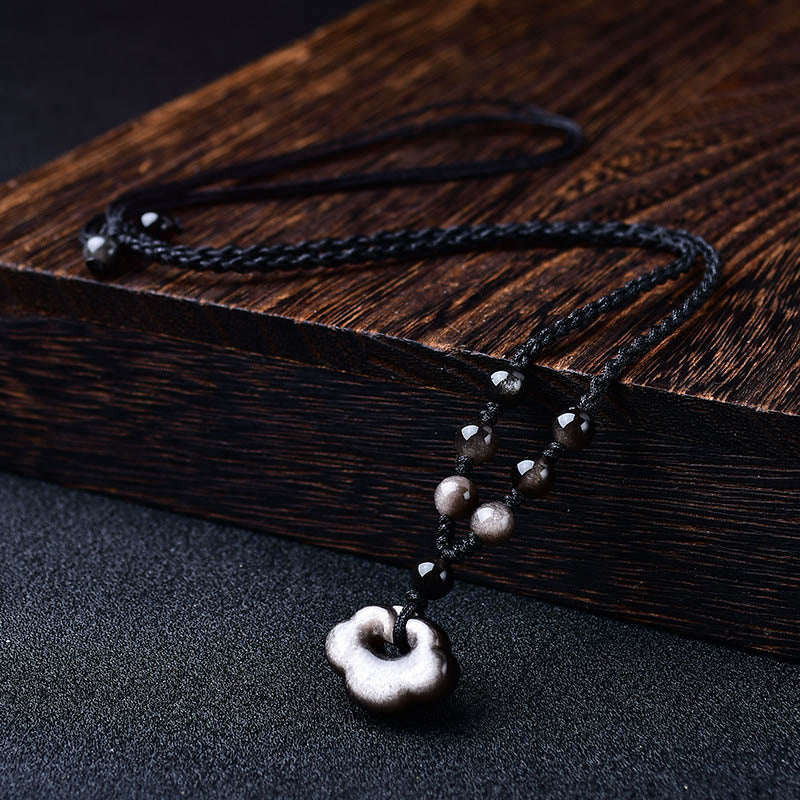 Collier de protection des nuages ​​de bon augure en obsidienne argentée