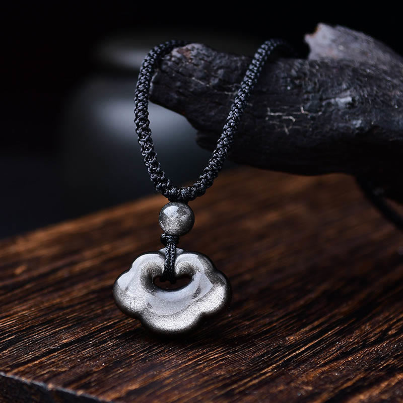 Collier de protection des nuages ​​de bon augure en obsidienne argentée