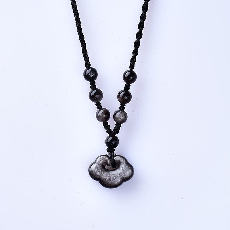 Collier de protection des nuages ​​de bon augure en obsidienne argentée