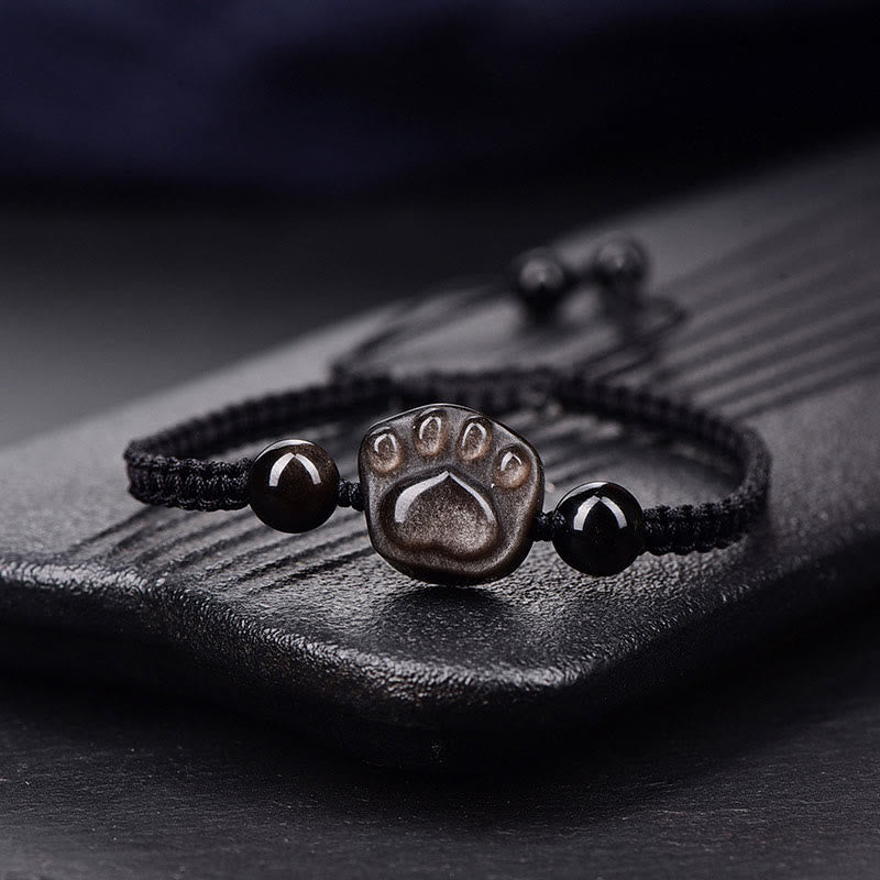 Bracelet griffe de chat en obsidienne argentée brillante pour la protection et l'équilibre