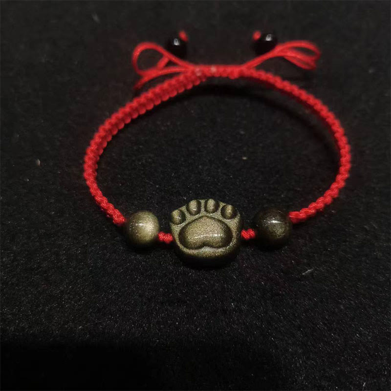 Bracelet griffe de chat en obsidienne argentée brillante pour la protection et l'équilibre