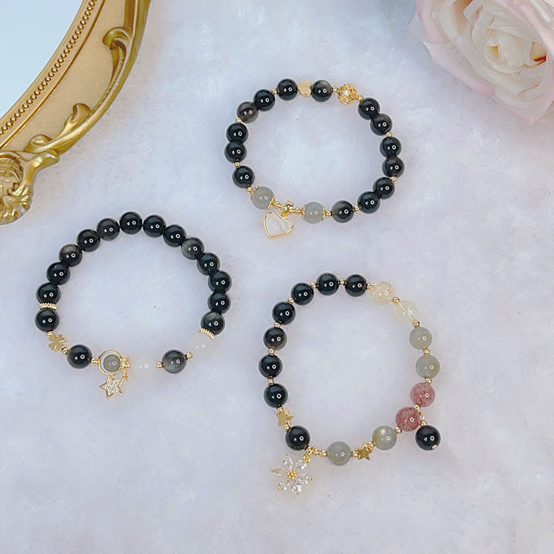 Bracelet de protection en obsidienne argentée et cœur d'amour