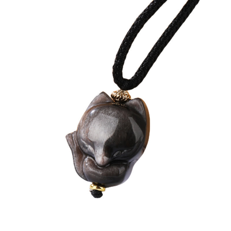 Collier protecteur en obsidienne argentée à neuf queues