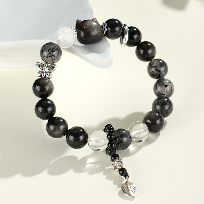 Bracelet de protection en obsidienne argentée 14-16,5 cm