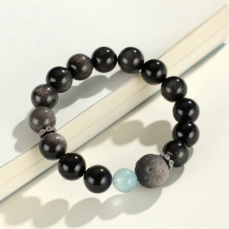 Bracelet de protection en obsidienne argentée 14-16,5 cm