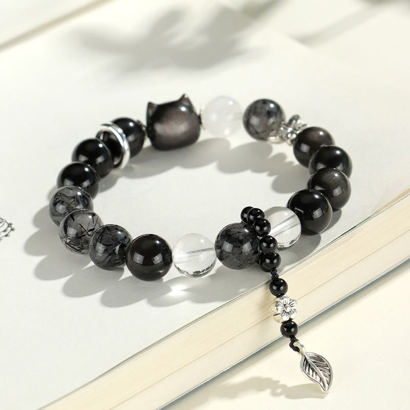 Bracelet de protection en obsidienne argentée 14-16,5 cm