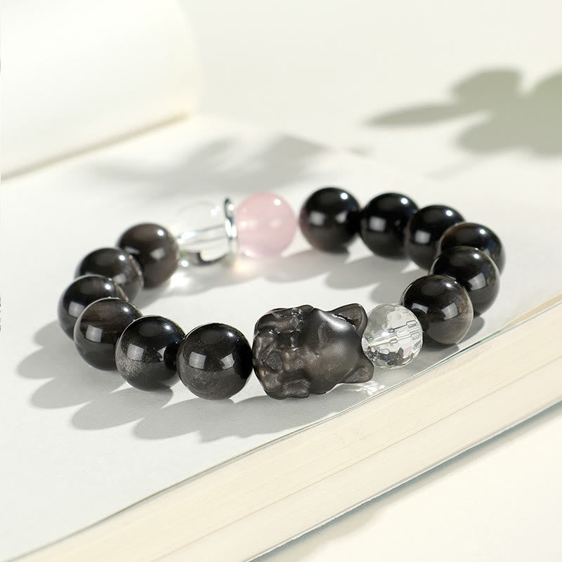 Bracelet de protection en obsidienne argentée 14-16,5 cm