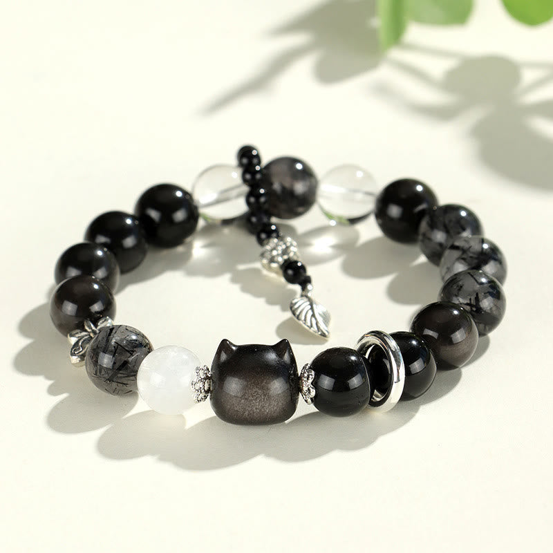 Bracelet de protection en obsidienne argentée 14-16,5 cm
