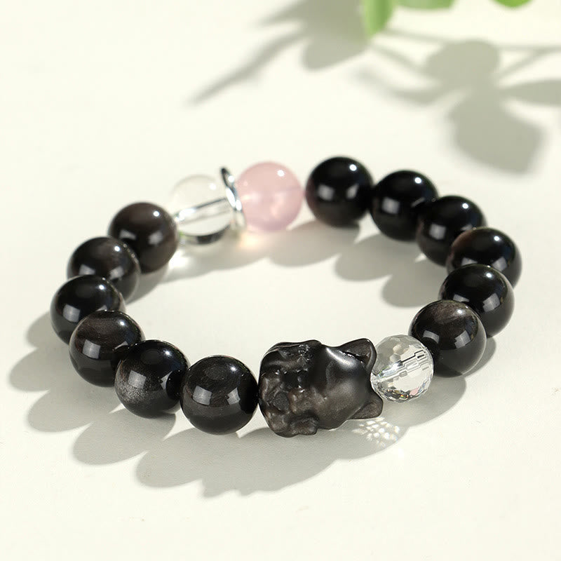 Bracelet de protection en obsidienne argentée 14-16,5 cm