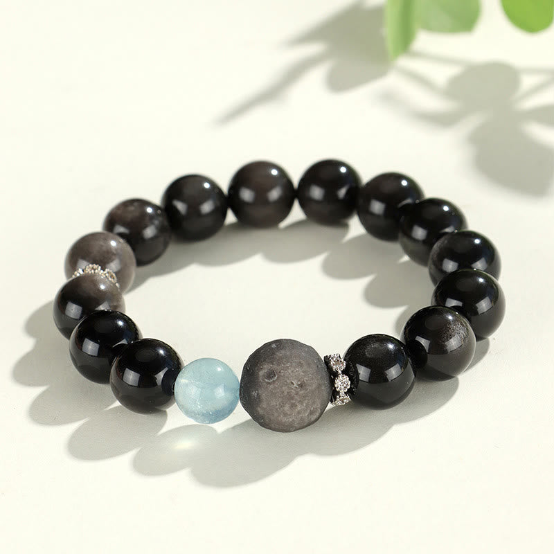 Bracelet de protection en obsidienne argentée 14-16,5 cm