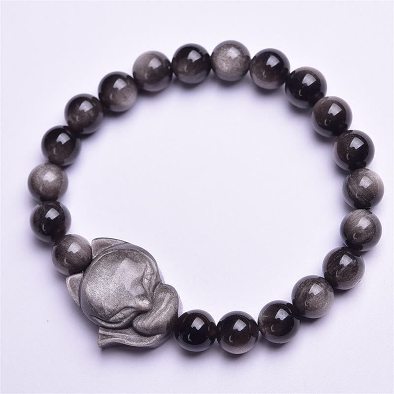 Bracelet de protection en obsidienne argentée