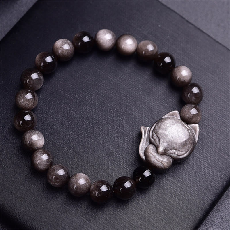 Bracelet de protection en obsidienne argentée