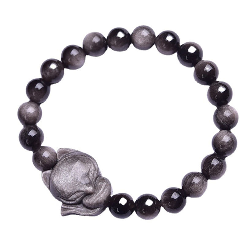 Bracelet de protection en obsidienne argentée