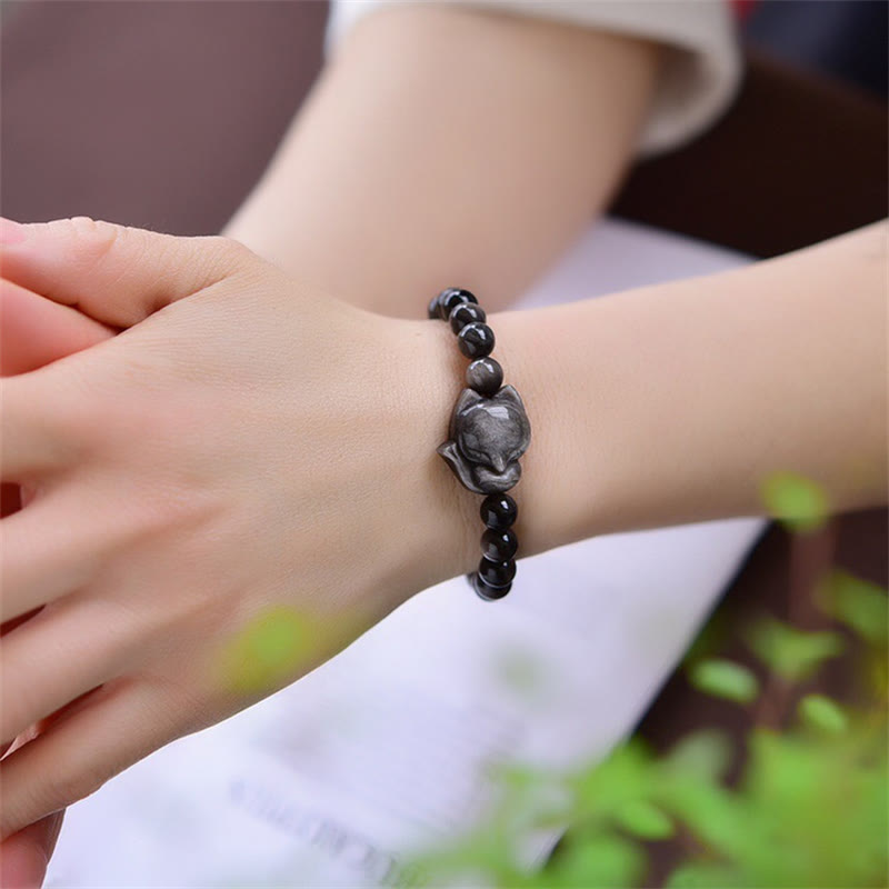 Bracelet de protection en obsidienne argentée