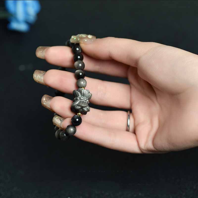 Bracelet de protection en obsidienne argentée, perles de méditation de 8 mm