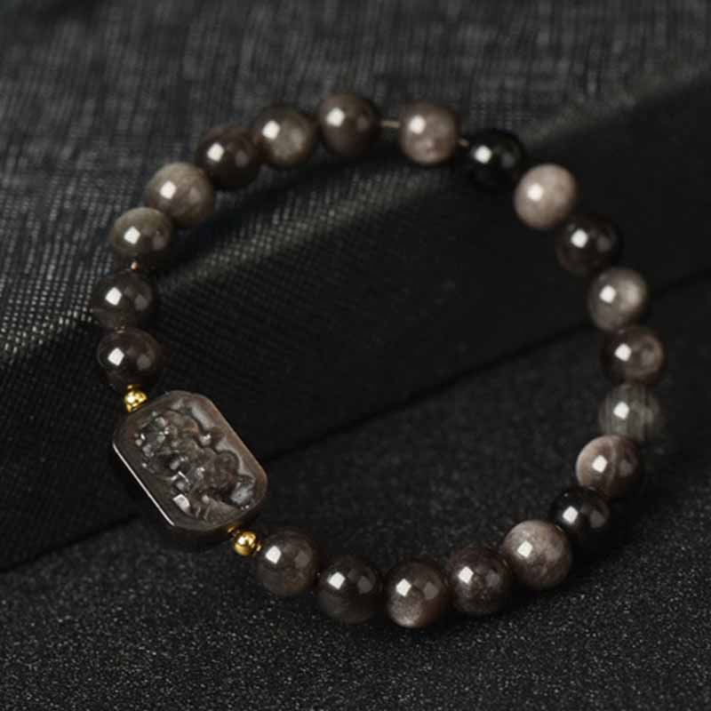 Bracelet de protection en obsidienne argentée, perles de méditation de 8 mm