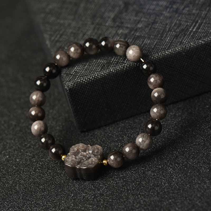 Bracelet de protection en obsidienne argentée, perles de méditation de 8 mm