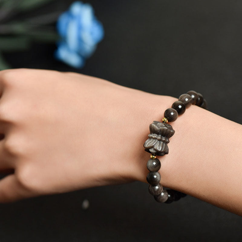 Bracelet de protection en obsidienne argentée, perles de méditation de 8 mm