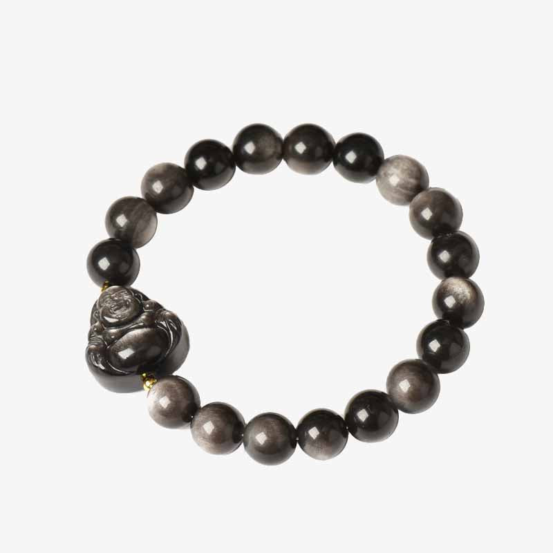 Bracelet de protection en obsidienne argentée, perles de méditation de 8 mm