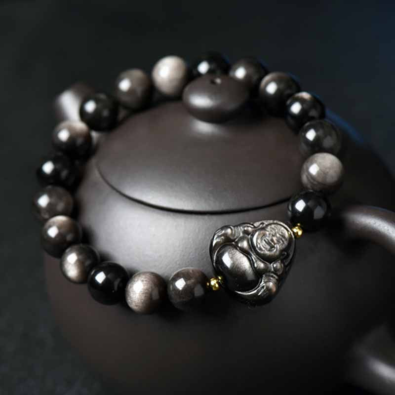 Bracelet de protection en obsidienne argentée, perles de méditation de 8 mm