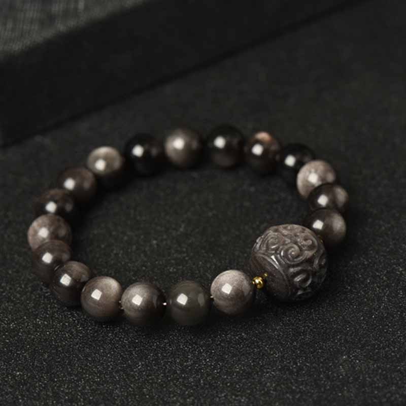 Bracelet de protection en obsidienne argentée, perles de méditation de 8 mm